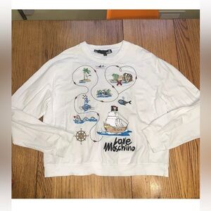 LOVE MOSCHINO women’s white beaded nautical theme sweatshirt